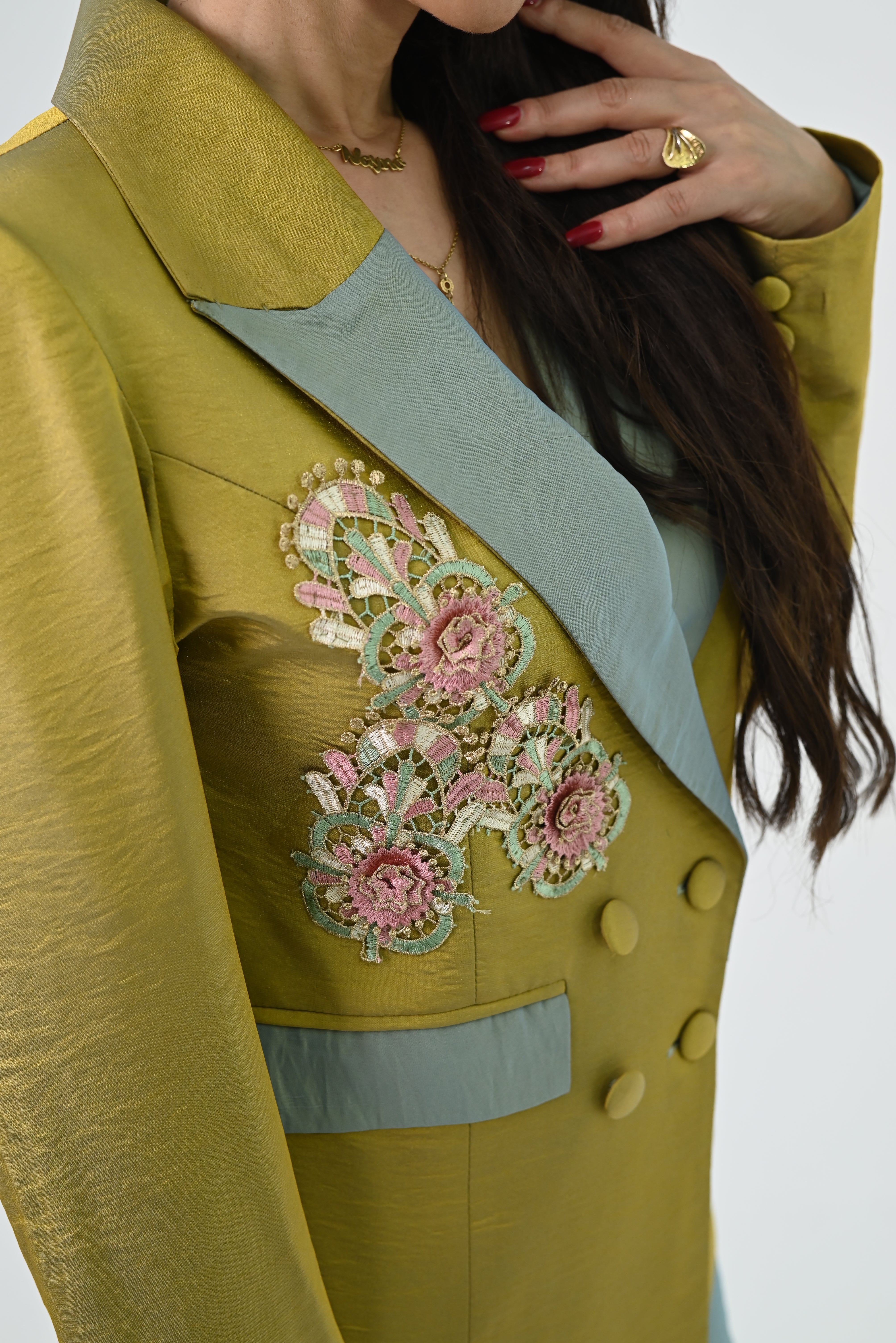 Mustard Yellow Taffeta Suit