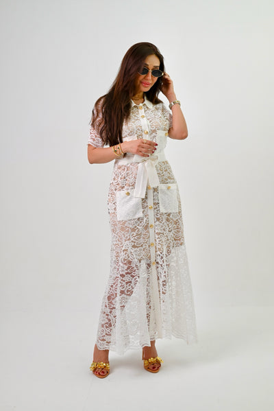 White Lace Half Sleeve Dress