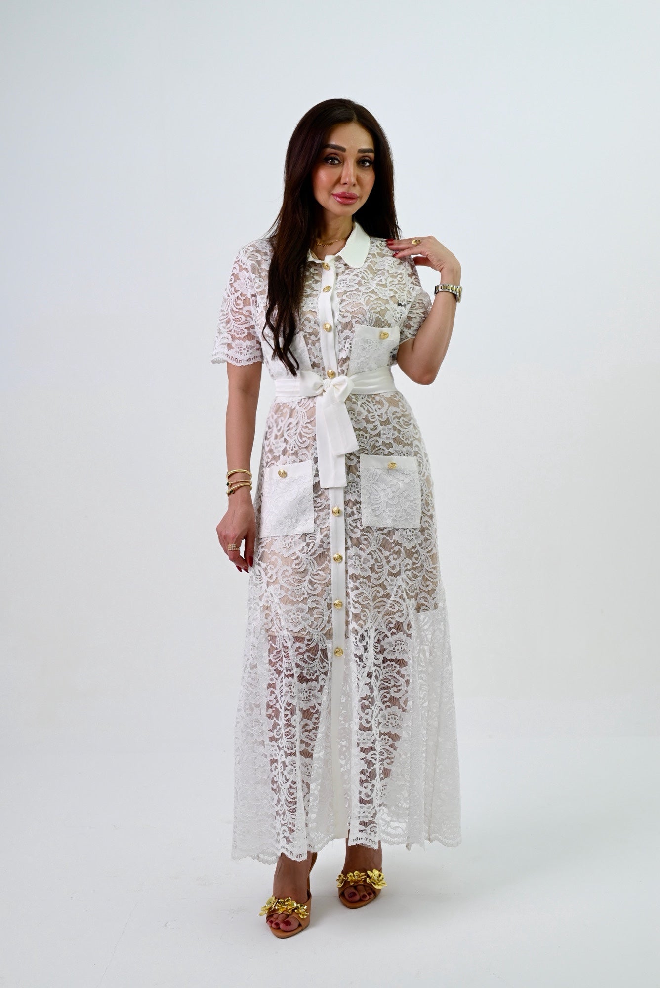 White Lace Half Sleeve Dress