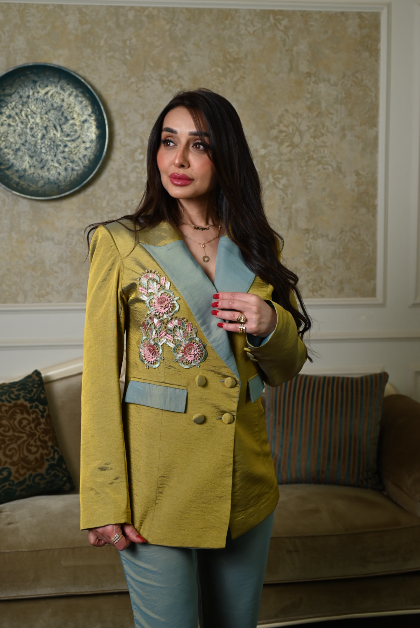 Mustard Yellow Taffeta Suit
