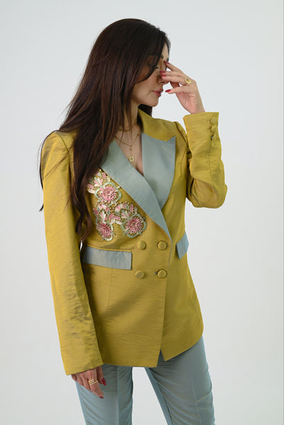 Mustard Yellow Taffeta Suit