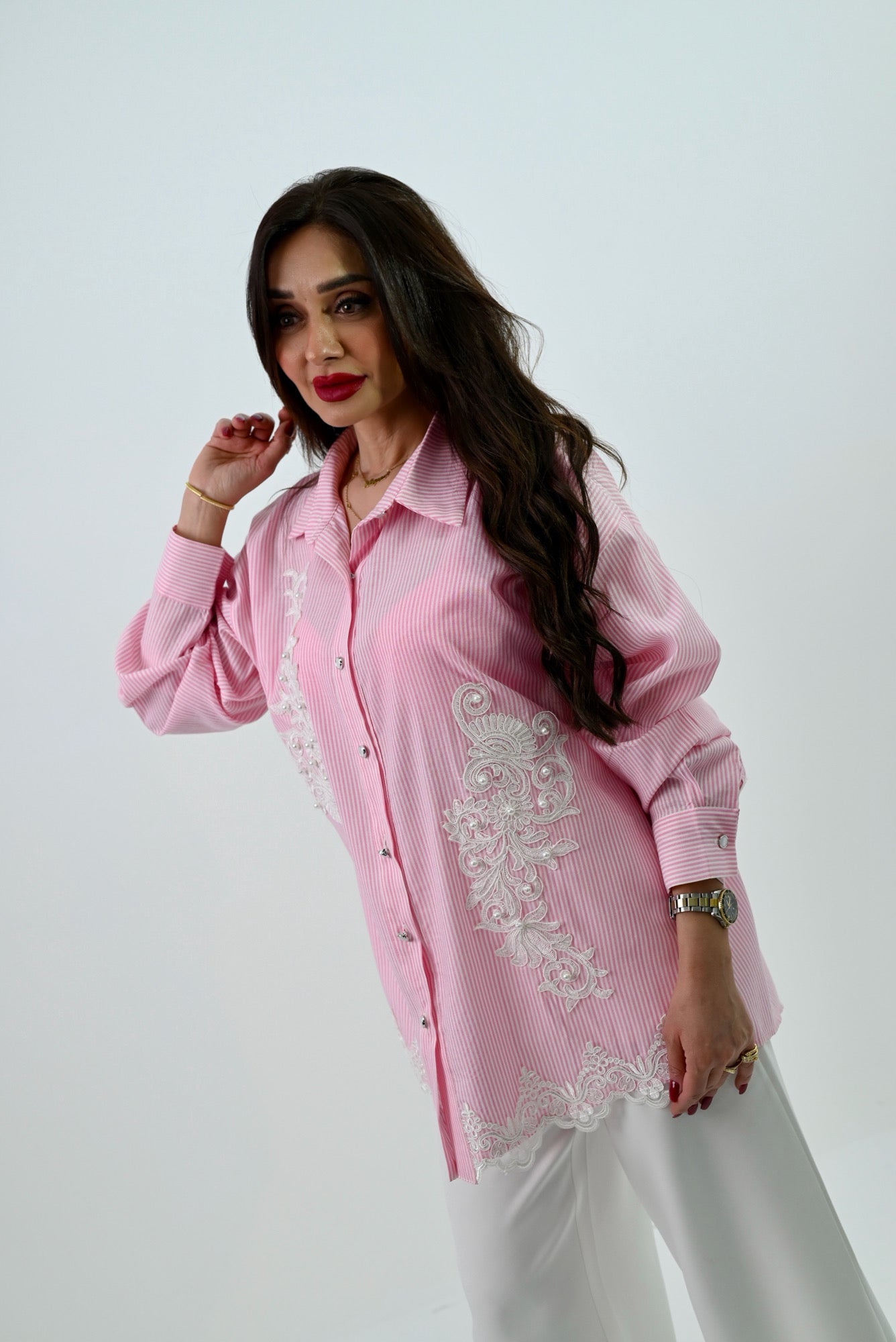 Pink & White Striped Shirt