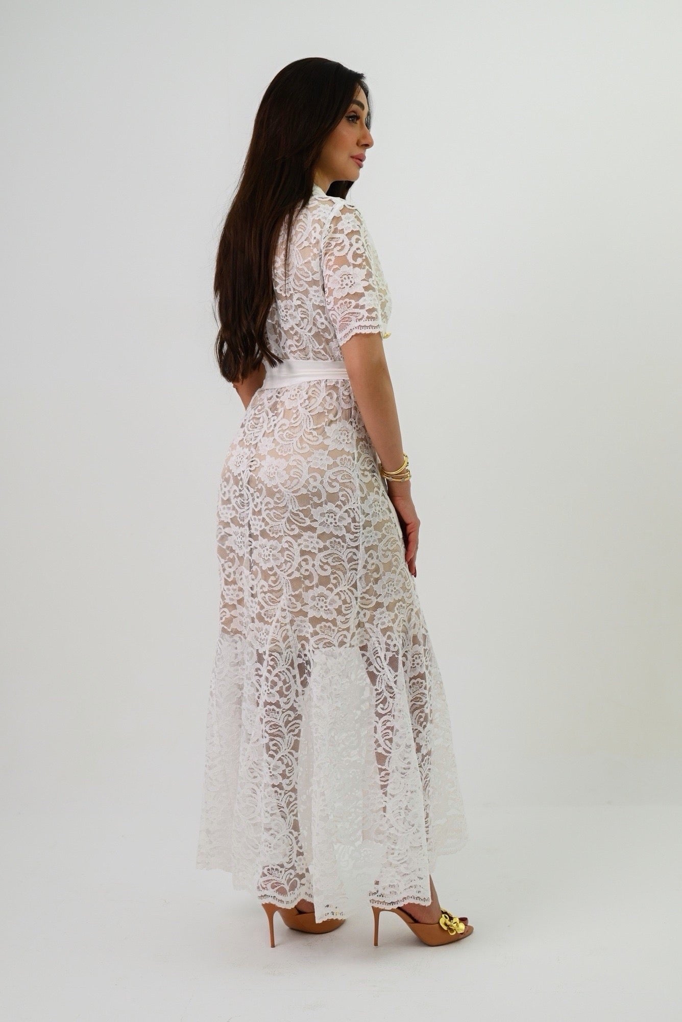 White Lace Half Sleeve Dress