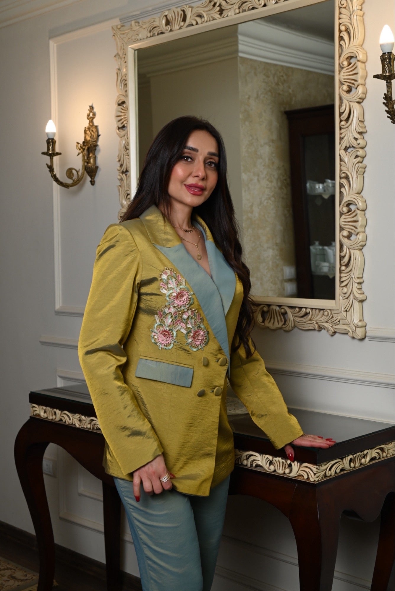 Mustard Yellow Taffeta Suit